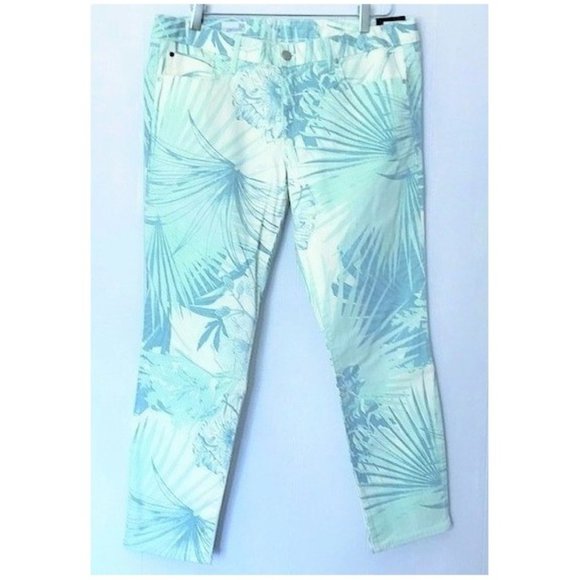 GAP 1969 WHITE MINT GREEN PALM FROND ALWAYS SKINNY SKIMMER LOW RISE JEANS 32R - Picture 10 of 10
